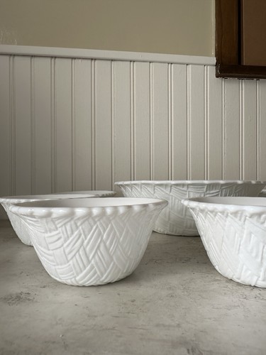 8 Pc Indiana WEAVETEX Basket Weave Milk Glass Serving Bowl Dessert Fruit Bowls - Picture 3 of 15