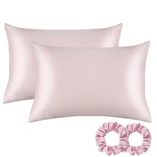 Alaska Bear 2 Standard Mulberry Silk Pillowcase and 2 Hair Scrunchies Pink NEW