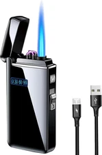 Arc Jet Flame Torch Electronic Lighter - 2 in 1 Refillable Butane, USB Black 