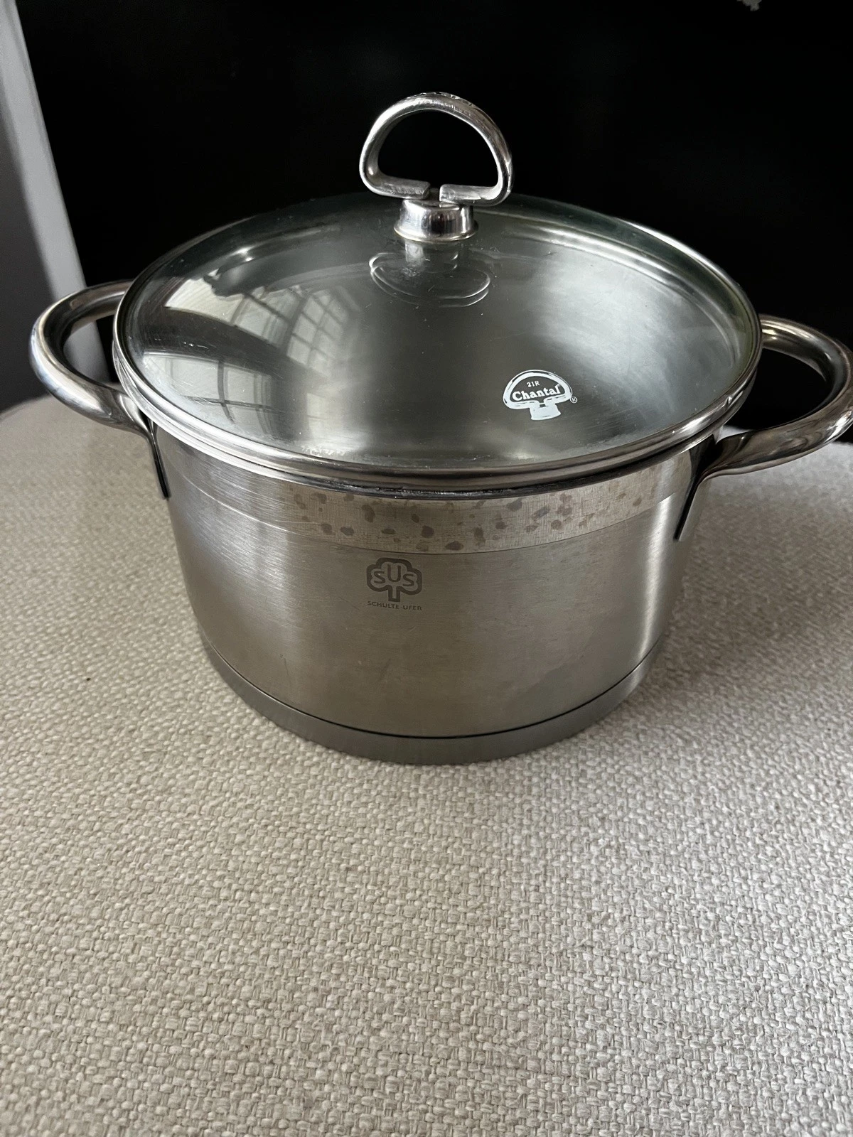 Schulte-Ufer Premium Stainless Steel 3.5 qt Pot with Handles and glass lid.