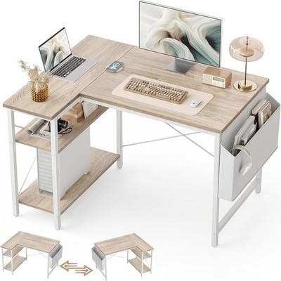 BEXEVUE kleiner Computertisch in L-Form, Ahorn | 100x70 cm Gaming Eckschreibtisch mit