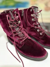 Crushed Velvet Lace-Up Boots Wine Red Maroon Goth Fairy Witch Punk Size 10