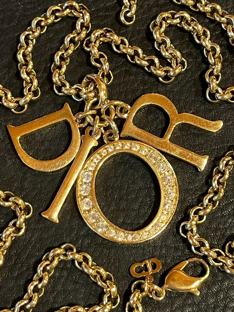 【vintage】Dior/necklace CHRISTIAN DIOR Necklace Pendant AUTH CD LOGO Vintage Gold