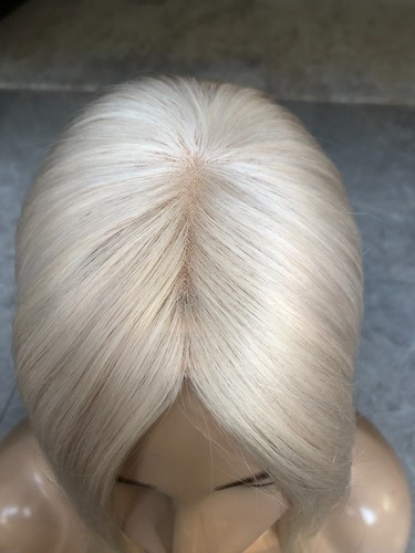 12-16" 3x5“ Mono Platinium Blonde Brazilian Virgin Hair Toppers Silver Blond - Picture 4 of 8