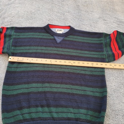 Vtg Gitano Mens Sweater Small Green Blue Stripe Y2K Hip Hop Freddy Krueger 16191 - Picture 7 of 9