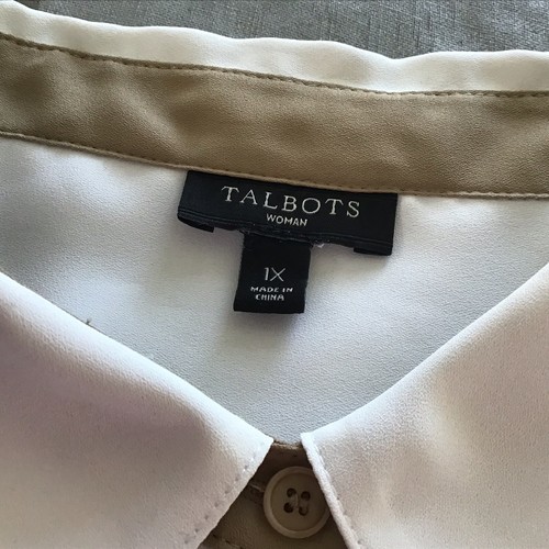 Talbots Top Damen Übergröße 1X ärmellos Knopfleiste weiß schwarz hellbraun Colorblock - Bild 2 von 8