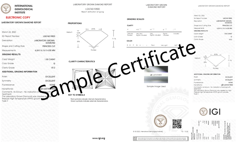CVD 1.50 Ct IGI Certified Princess Cut Loose HPHT Lab Grown Diamond VS2 G Color - Image 2 of 4
