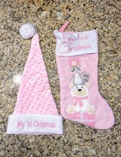 Baby's First Christmas Stocking  My 1st Christmas Hat - Pink / Girl