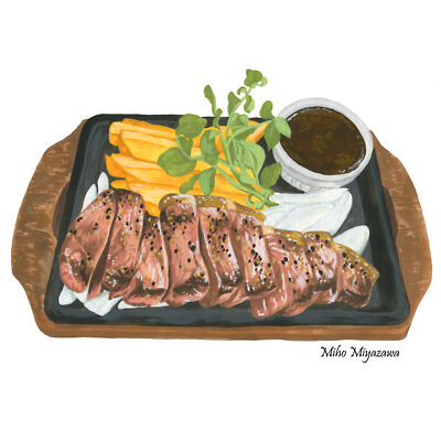 Original acrylic painting, art, Ballet Illustration, ''Steak set''