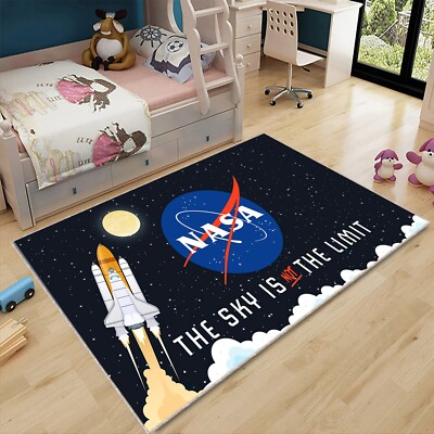 NASA Rocket Launch Rug, Space Shuttle Carpet, Astronaut Kids Room Decor, Galaxy