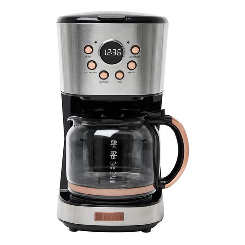 HADEN Drip Coffee Maker 12-Cup Steel Copper Retro Style w/ Control Timer Gray - 第 1/9 張圖片