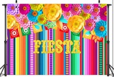 Mexican Fiesta Party Backdrop Color Stripes Paper Flower Fiesta Them 7X5 FT