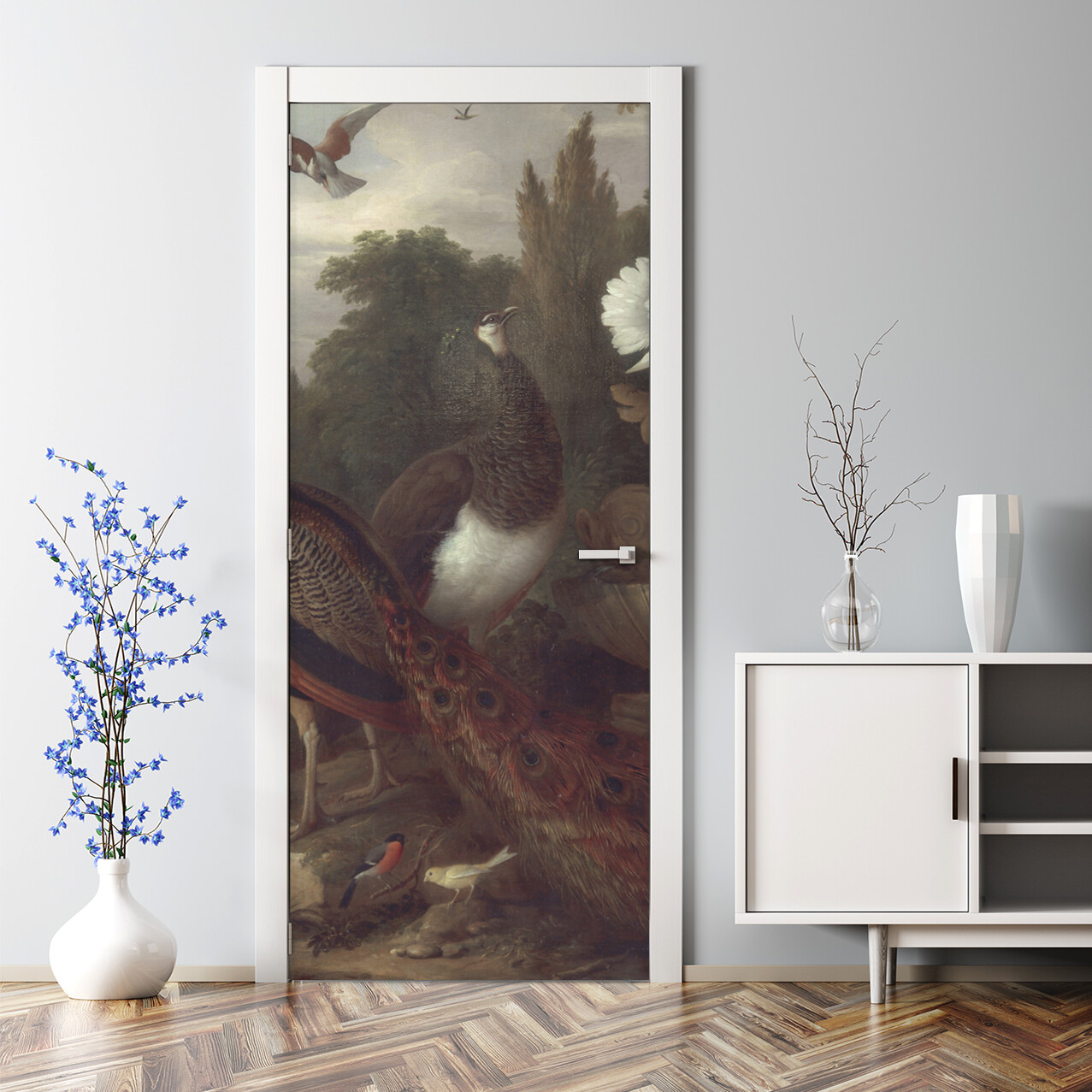 Peacock Bubble Free Peel and Stick Door Wrap Art Decal Painting wall decor