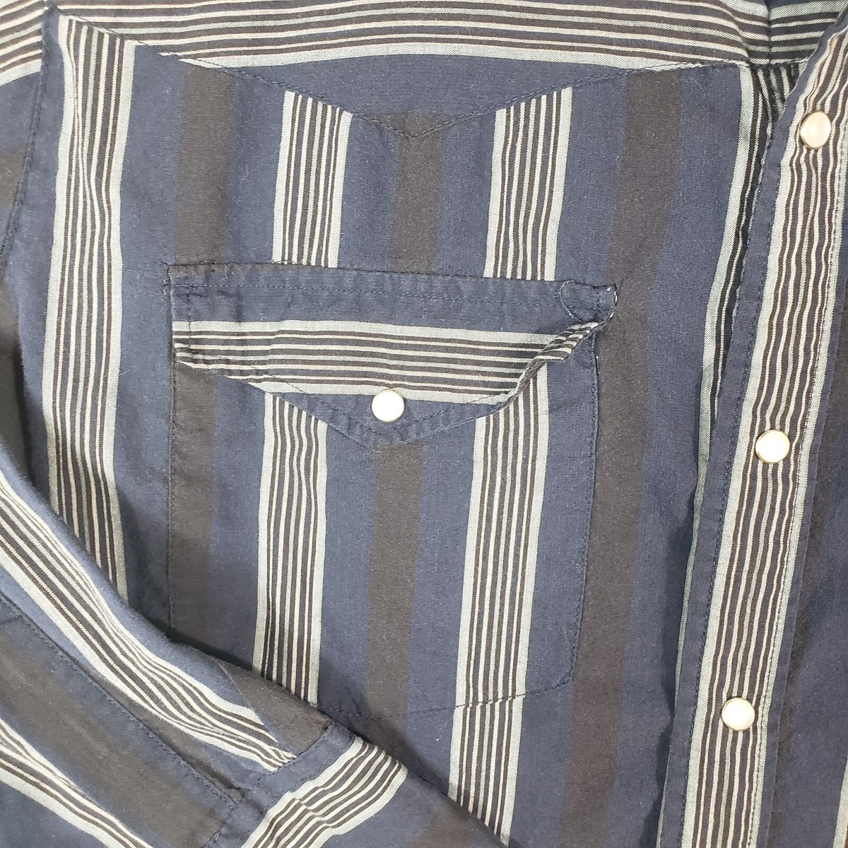 Vintage Bit Bridle Pearl Snap Shirt Mens XL XLarge Blue Striped