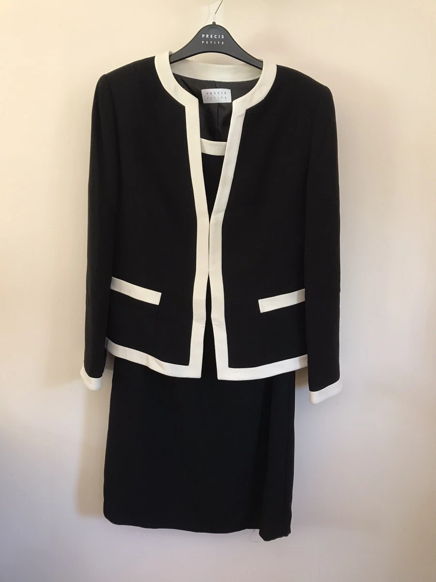 Women s Precis Petite Black Contrast Trim Dress Suit UK Size 14