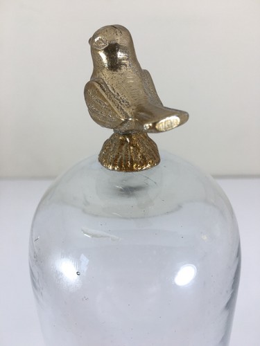 Vintage Glass Display Dome Cloche Metal Bird Brass Topper 9" Tall Antique - Picture 10 of 12