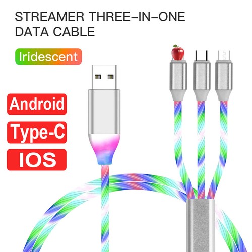 3 in 1 LED Lighting Cable Light Up Charging Cable Type-C USB Charger for iPhone - Picture 12 of 15