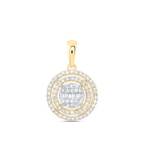 10K Gelbgold Rund & Baguette Diamant Doppel Halo Statement AnhäNger 3/8 Ct.-image