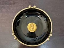 Black with Gold Accent Ashtray Glass Black Greek Motive