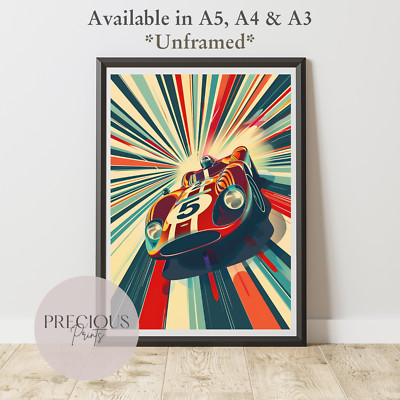 Retro Sport Rennwagen Wandbild Druck Poster / A5 A4 A3 ungerahmt Oldtimer