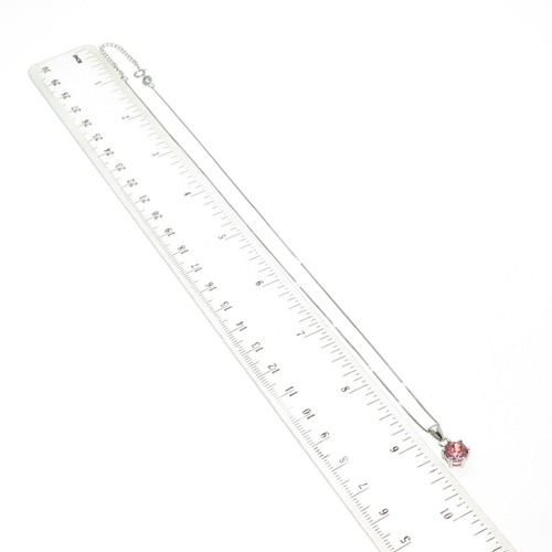 925 Sterling Silver Swarovski Pink-Crystal Box Chain Necklace 16-18" - Picture 3 of 9