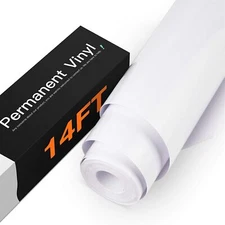 White Permanent Vinyl, White Vinyl for Cricut - 12" X 14 FT White Adhesive Vi...