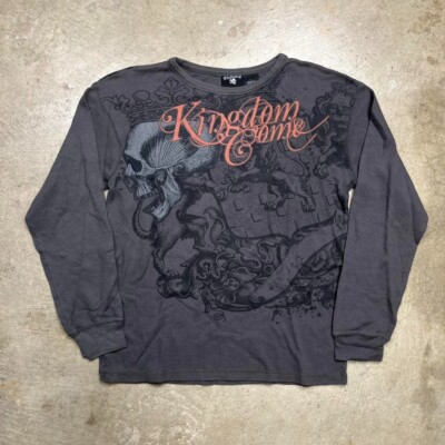 Y2K Chemistry Long Sleeve Waffle Knit Thermal Shirt Grey Skulls