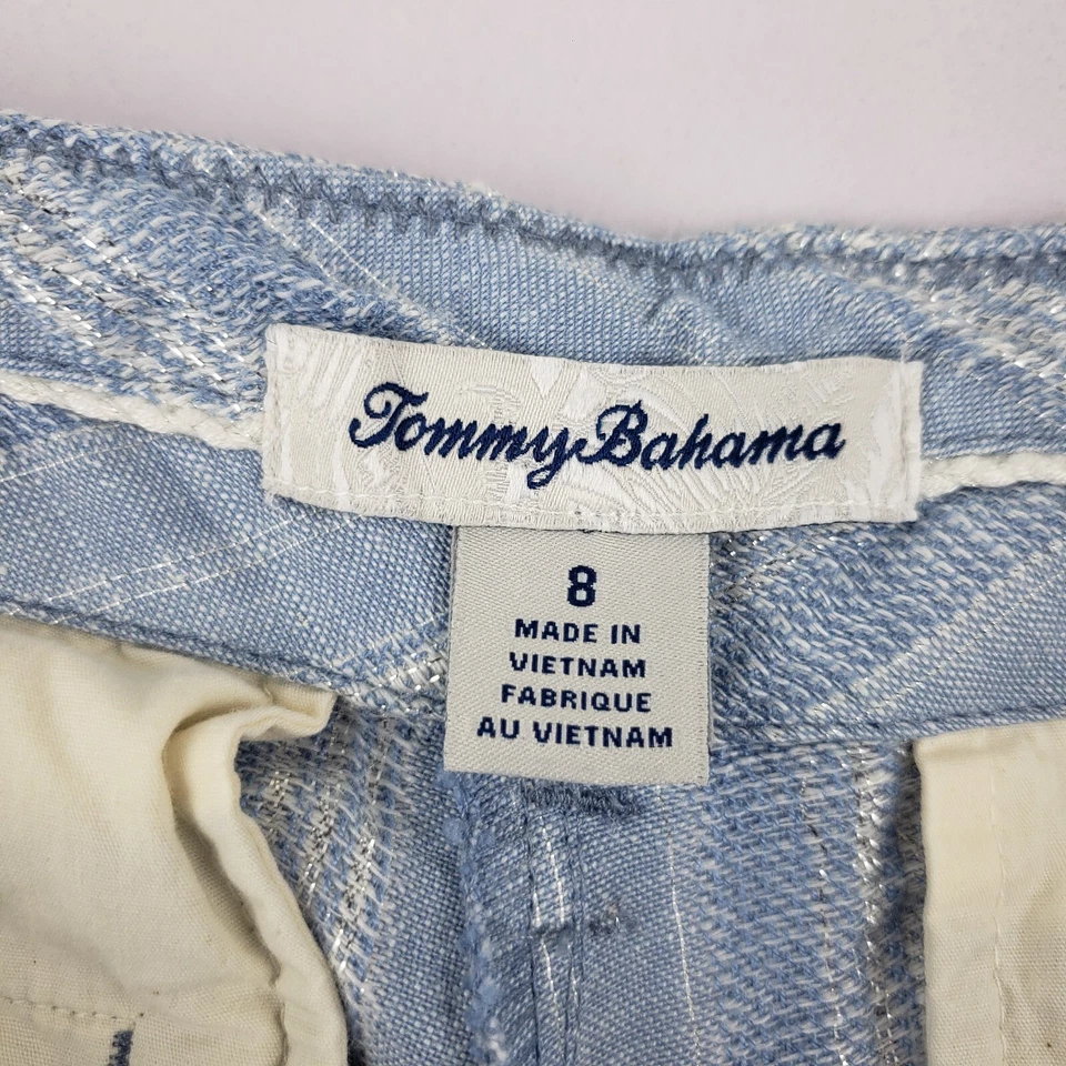 Pantalones cortos Tommy Bahama 32x23 espionaje plata a rayas mezcla de lino para mujer 8 Foto 3 de 4