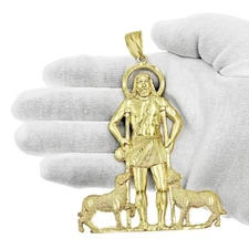 4" Saint Lazarus Pendant Mens Charm Real 10k Yellow Gold