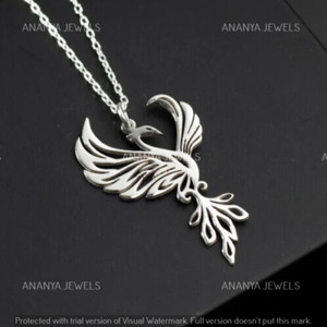 Authentic Phoenix Bird Beauty Charm Pendant 925 Sterling Silver 14K White Gold Plated