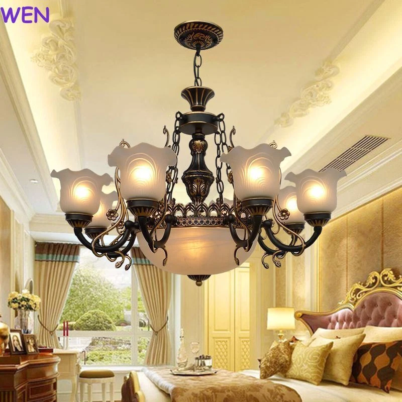 European Chandelier Living Room Light Retro Ceiling Lighting Glass Pendant Lamp - Image 2 of 4