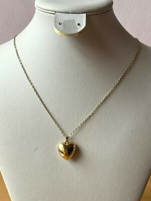 VINTAGE SOLID 14K YELLOW GOLD HEART PENDANT NECKLACE CHAIN