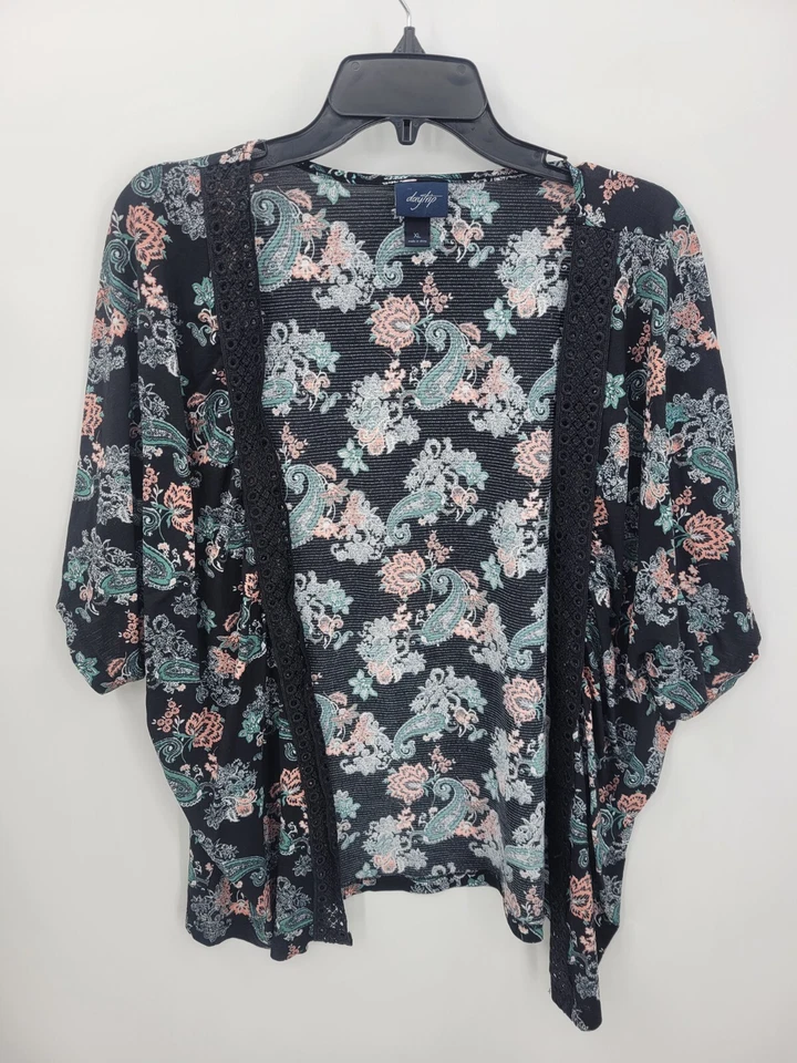 Daytrip пряжка кимоно кардиган женщин XL черный цветочный кружева отделки богемное крестьянин - Изображение 2 из 4