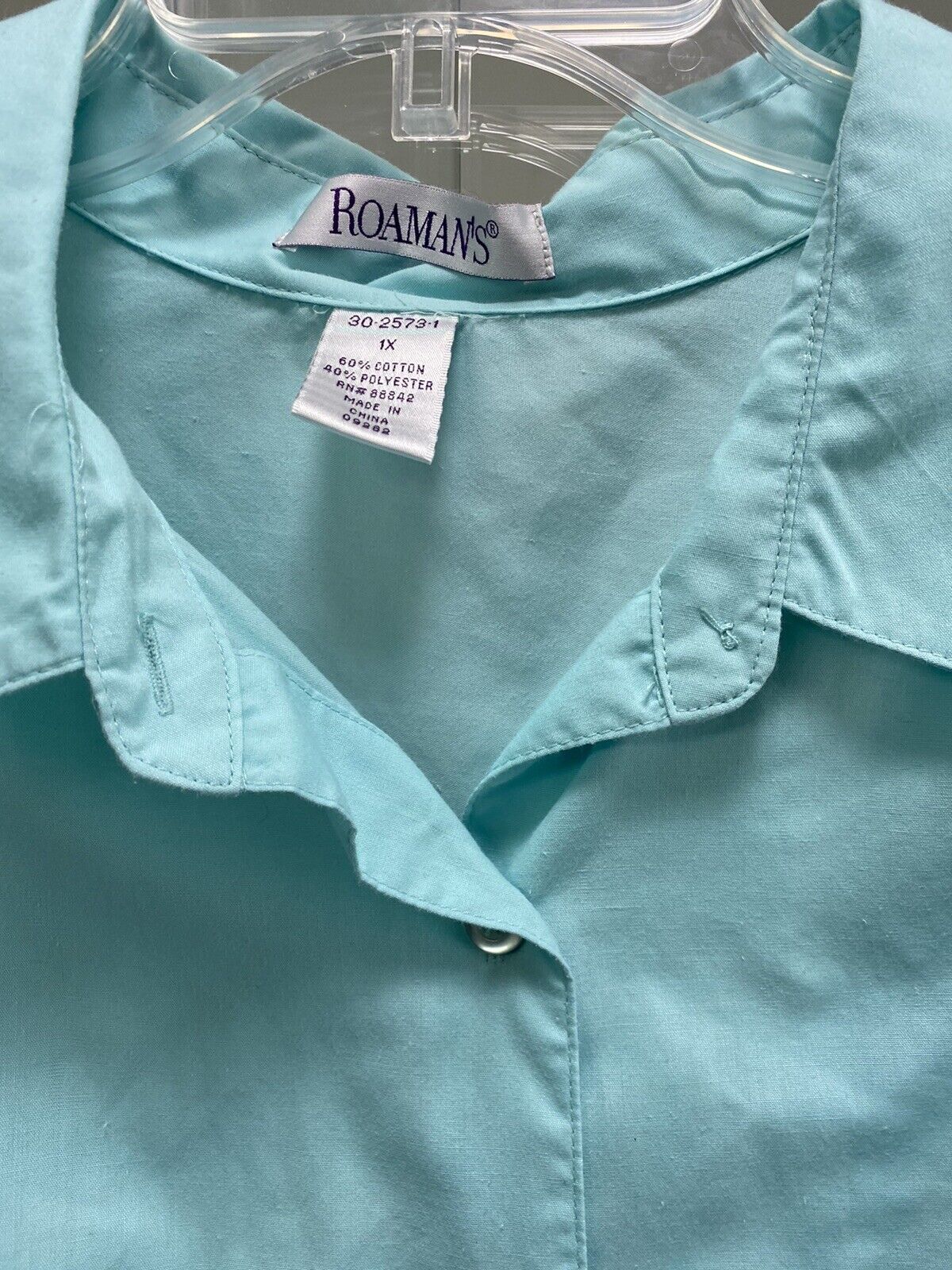 Roamans Button Front Blouse Plus Size 1X Aqua - image 3