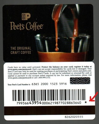 PEET'S COFFEE Craft Coffee 2017 Gift Card with Printer's Mark ( $0 ...