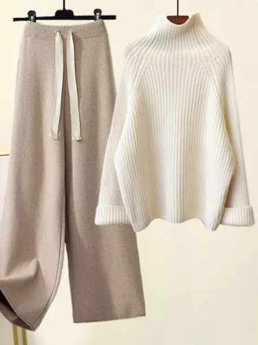 Conjunto de dos piezas de chándal para mujer suéter tops conjuntos pantalón traje tejido para mujer - Imagen 33 de 35