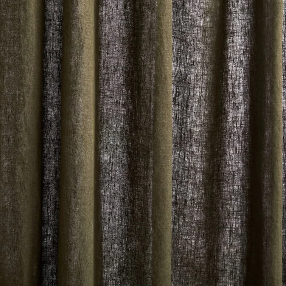 Linen curtain Dark Moss Green Color Living Room two panels Bedroom Curtain Set - Image 4 of 4