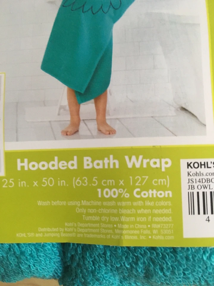 Toalla de playa/baño con capucha Jumping Beans “Ollie Owl” 25 X 50 pulgadas - NUEVA con etiquetas Foto 4 de 4