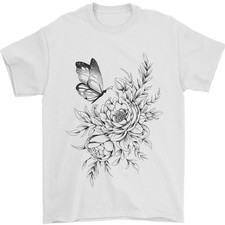 Camiseta De Hombre Mariposa Y Flores 100% Algodón