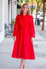 ZARA WOMAN ZW COLLECTION EMBROIDERED SHIRTDRESS RED M 8420/916 NWT $129