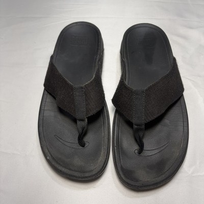 Fitflop Women's Size 9 SURFA Woven T-Strap Thong Sandals AB3-001 Black