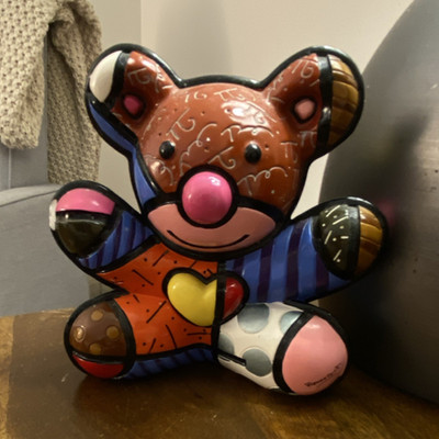 Romero Britto Ceramic Bear Piggy Bank Collectible Original Animal Sculpture