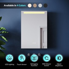 Bathroom Mirror Cabinet Make up Shelf With Shaver Socket Demiaster 3 LED Lights