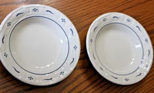 (2) Longaberger Pottery Woven Traditions Classic Blue 8" Rimmed Soup Bowls