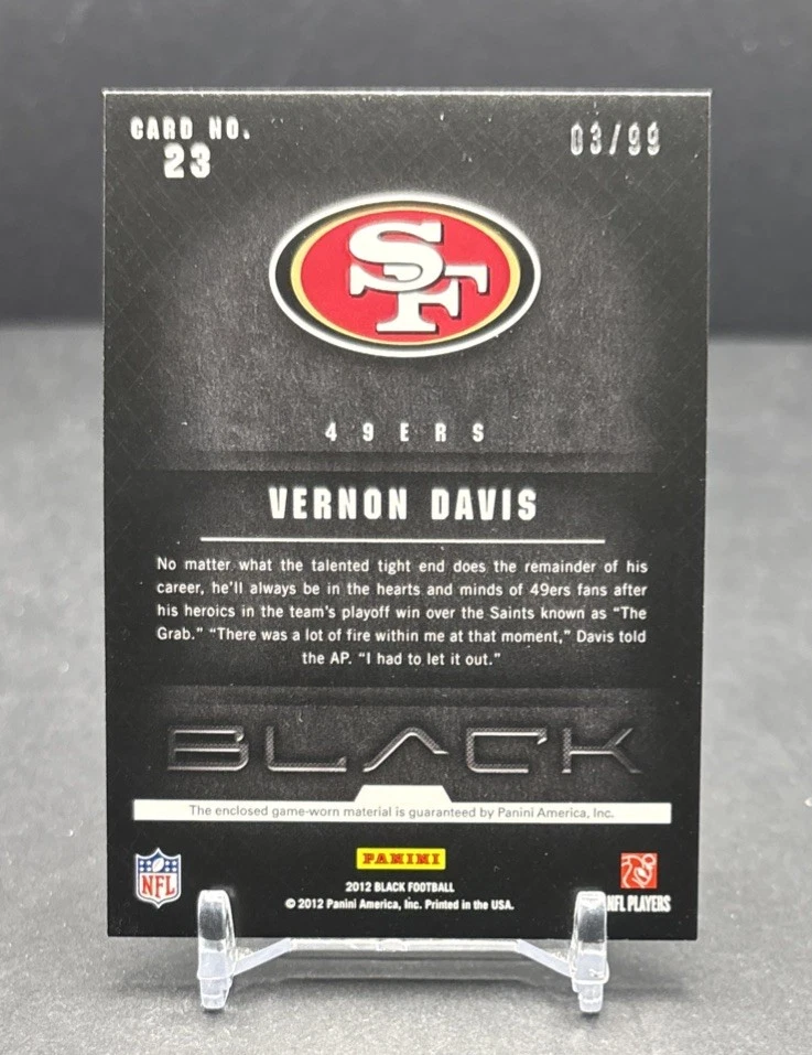 2012 PANINI BLACK NFL #23 Vernon Davis 49ers NFL Equipment Patch /99 - Image 2 of 2