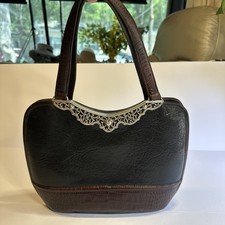 Vintage BRIGHTON Black Structured Leather Handbag Shoulder Bag Medium