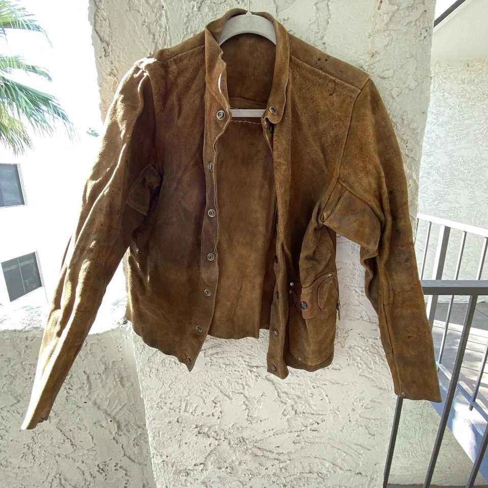 Chaqueta de cuero vintage en bruto pátina ropa de rancho cuero crudo grunge ropa de trabajo abrigo 60 Foto 2 de 4