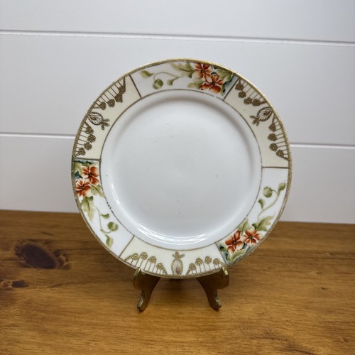 Antique 1910’s Noritake Nippon Saucer “Marked M” Japan Made Gold & Orange 6 1/8” - Picture 6 of 23