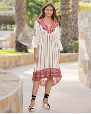 Sundance Amrita Story Dress XL Boho Embroidered Midi White Multicolor Festival