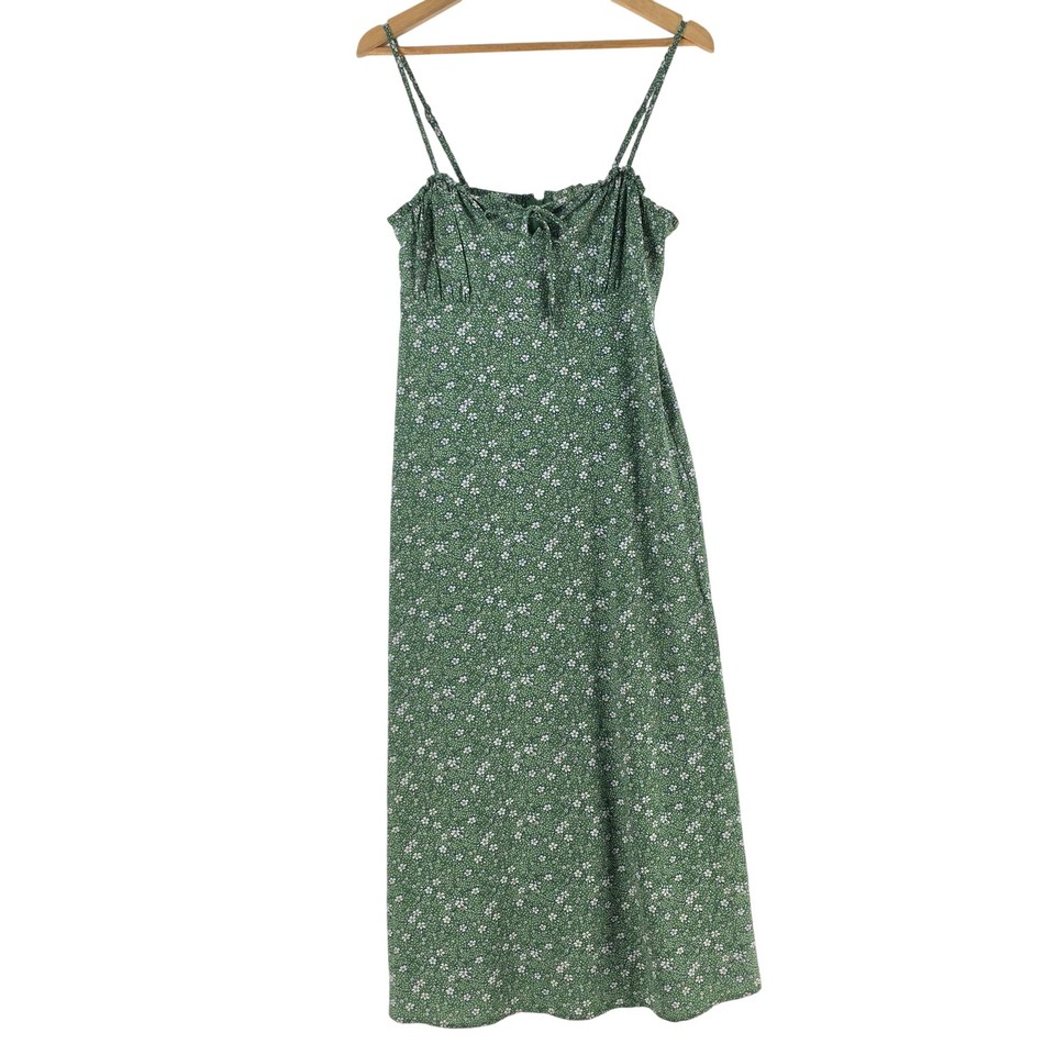 Only Dress Womens S Green Floral Scoop Neck Adjustable Slip Midi 131673